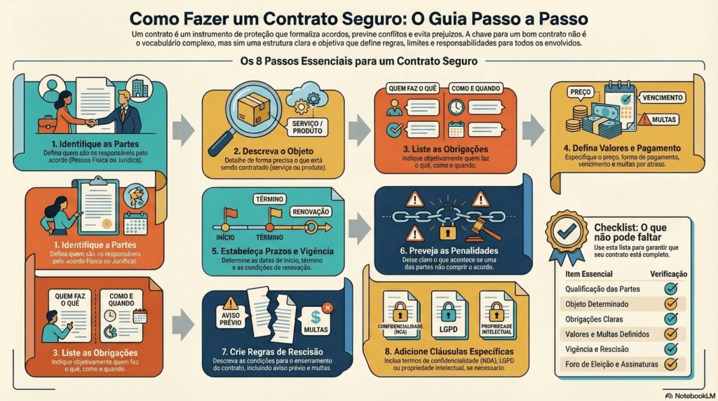 Infográfico sobre como fazer um contrato seguro passo a passo