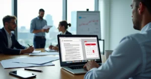 Gestor analisando contrato em tela com alerta de renovação automática