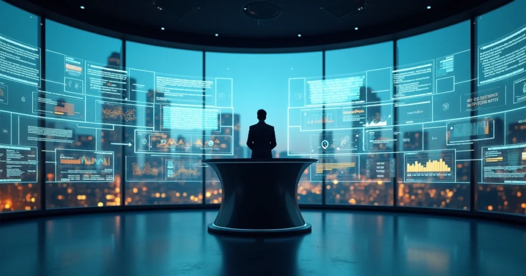 Gestor de Legal Ops em centro de comando digital conectando contratos e indicadores tributários